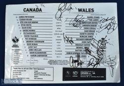 Rare 2009 Canada v Wales Signed Rugby Team sheet: Glossy team sheet for the game played in