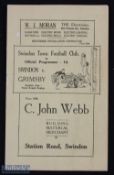 1937/38 Swindon Town v Grimsby Town FA cup replay match programme 12 January 1938; good condition.