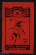 1935/36 Arsenal v Grimsby Town Div. 1 match programme 11 September 1935; pencil team changes, staple