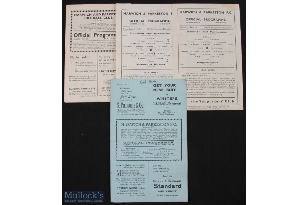 Selection of Harwich & Parkeston home match programmes 1934/35 Civil Service (f) 20 April 1935,