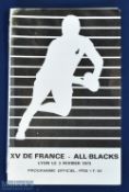 Rare 1973 French XV v NZ Rugby Programme: Striking front cover, spine neatly taped, from this Lyon