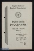 Pre-war 1936/37 English Schools FA international match programme England v Wales Schools 3 April