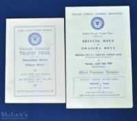 ESFA Cup final match programmes 1952 Swansea Boys v Ilford Boys 17 May 1952; 1958 Bristol Boys v