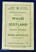 1935 Wales v Scotland schools international match programme 13 April 1935 at Wrexham Racecourse;