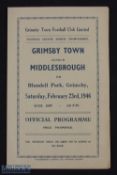 1945/46 Football League North Grimsby Town v Middlesbrough 4 page match programme, 23 February 1946;