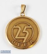 UEFA European '25' .750 18ct Gold Medal front design having 25 UEFA with a relief design of a