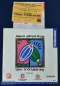 1992 France v S Africa Rugby Programme & Ticket (2): Rare pairing of programme and match ticket