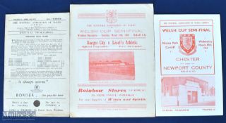 Selection of Welsh Cup semi/final match programmes to include 1954 Chester v Newport County at