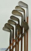 Various Irons (9) includes A J Lewis Surrey mashie iron, W Lewis mashie niblick, E Coles mid iron,