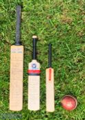 1980-1987 Kent Cricket Miniature Signed Cricket bats, 3 different sized bats one is multi signed