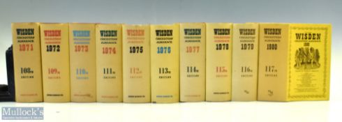 1971-1980 Wisden Cricketer Almanacks Books, a whole decade of books, all are hard back with D/J in