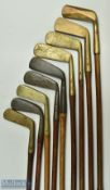 Assorted brass and metal putters (9) includes JP Cochrane ladies bent neck putter, A Compston