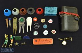 Golf Badges Tee Markers Golfers Tape Tin, golfer ball cleaner, a golf watch by Anker, not working