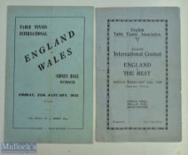 1930 England v The Rest International Table Tennis programme - held at Kings Hall Belle Vue,