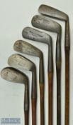 Assorted irons and putters (6) to incl J&A Simpson Edinburgh anti shank mashie niblick with 'hand
