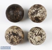 4x Various large Moulded Mesh Pattern Gutta Percha Golf Balls - one with indistinct Patent pole