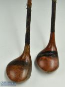 2x Walter Hagen large headed striped topped socket neck spoons - both fitted with full length grips