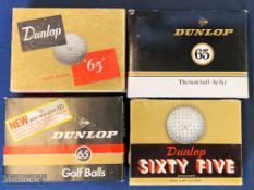 4 Dunlop 65 Golf Ball boxes, all are empty card lidded boxes for 12 golf balls, in used condition,