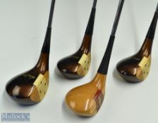 4x Toney Penna persimmon woods feature 1, 4, 5 woods Mod 12A TP4, with signature script to top and a
