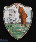 Scarce J Baines Bradford Golf Trade Card - titled golf with a portrait of Braid, some soiling and