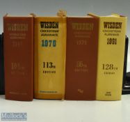 1969, 1979, 1976, 1991 Wisden Cricketer Almanacks Books, all are hardback editions, the 1969, 1979