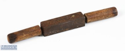 Interesting Cast iron Wooden Golf Club face line scorer - fitted with wooden handles at both ends