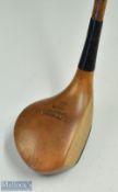 Fine R Forgan St Andrews light stained persimmon lofted driver with makers Crown stamp mark to the
