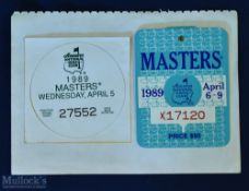 1989 US Masters Golf Tournament Badge and Practice Round Wednesday April 5th ticket (2) - won by
