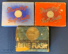 3 Dunlop Golf Ball boxes, to include a red ana blud Dunlop with max marking boxes and a blue flash