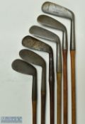 Assorted irons and putter (6) incl smf driving-iron, Anderson of Anstruther smf mashie (x2) 1x