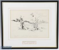 Bertram Prance (b.1889-d.1958) original pen and ink humorous golf sketch signed to the middle