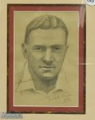 c1930 Walter Hammond England Cricket Signed Newspaper Sketch, the sketch was originally drawn by