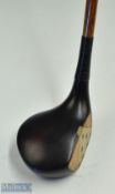 Fine unnamed large head dark stained persimmon driver - with a wide triangular face insert with 7x