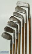 7x J H Taylor Autograph irons and putter from cleek, iron, mashie, deep mashie, mashie niblick,