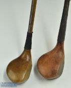 2x small headed woods - J Anderson Edinburgh light stained brassie with full brass sole plate and