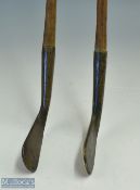 2x interesting, bulged back smf irons c1890s - comprising elongated bulged back heads - both