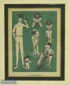c1921 Australia Cricket Team Print by H F Crowther Smith. Humours print depicting 6 of the 1921