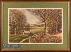 Terry Harrison signed colour golf print - 'The Long Drive' signed by the author to the border in