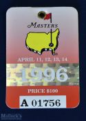 1996 US Masters Golf Tournament Badge - won by Nick Faldo for the third time - complete with Augusta