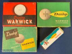 4 Dunlop Warwick Golf Ball boxes, all are empty card lidded boxes 3 are for 12 golf balls, the small