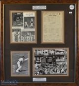 c1938 England v Australia Len Hutton Record Test Score 374, framed scorecard, photographs +signed
