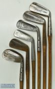 Collection of 6x various flanged sole irons and a putter to incl 5x Maxwells an Iron, driving