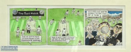 BBC Test Match Cricket Original Cartoon by Ken Pyne cartoonist, a comical sketch of the BBC losing
