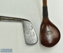 2x Left handed golf clubs - Macpherson Inverness Left handed wide bodied brass soled driver and an