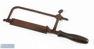 Interesting and intricate fine handheld face line cutting hack saw - fitted with wooden handle