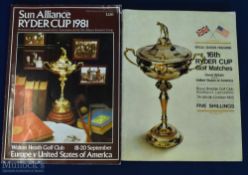 1965 and 1981 Official Ryder Cup Golf Programmes - featuring 1965 played at Royal Birkdale Golf Club