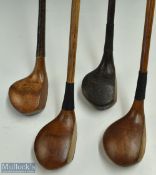 4x assorted socket neck woods - Cann and Taylor large head spoon, B Ross pear shaped brassie, R D