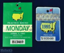 1995 US Masters Golf Tournament Badge and Practice Round Monday April 3rd ticket (2) - won by Ben