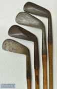 4x assorted irons - James Braid round back mid iron, Winton diamond back mashie, F H Ayres mid iron,