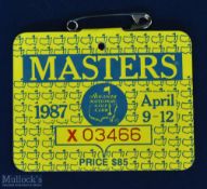 1987 US Masters Golf Tournament Badge - won by Larry Mize - complete with Augusta National Golf Club